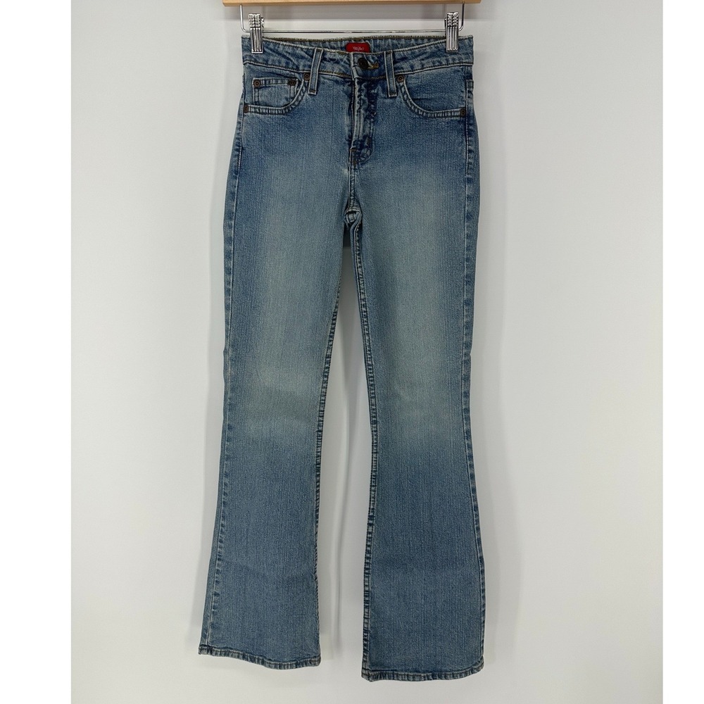 Mossimo Jeans Womens Size 3 Blue Flare Leg Stretch Denim Mid Rise Y2K Boho 90s